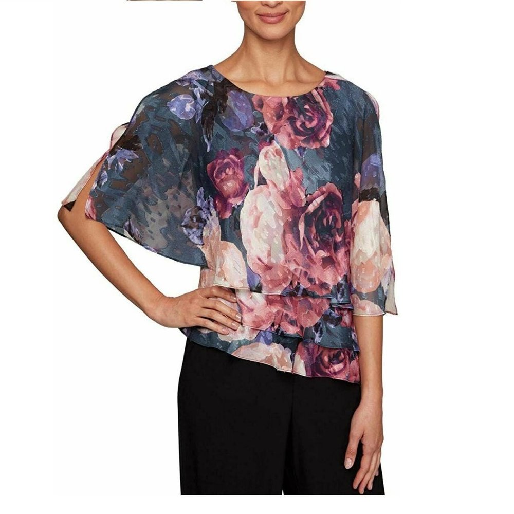 Alex Evenings Petite Printed Split-Sleeve Popover Top Extra Large